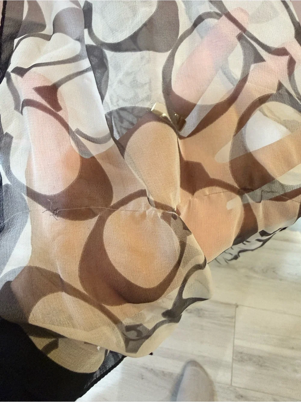 Coach Sheer Signature Circle Scarf in Gray and Black